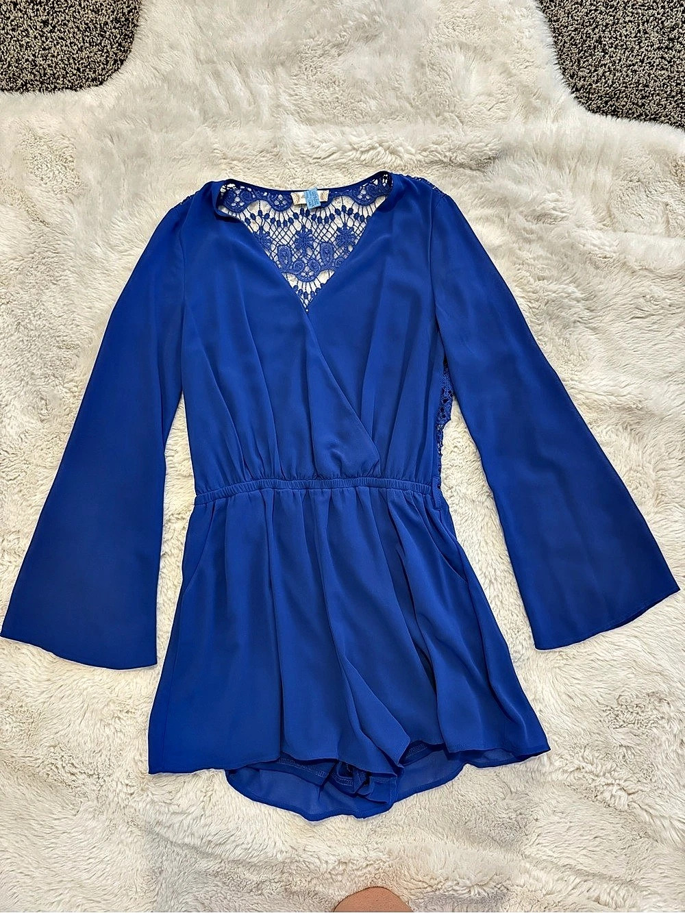 Altar’d state Blue Lace Bodice Romper Like New